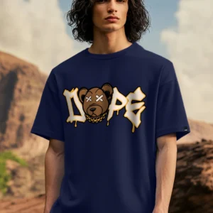 Men's Blue Dope Bear Graphic Printed Oversized T-shirt